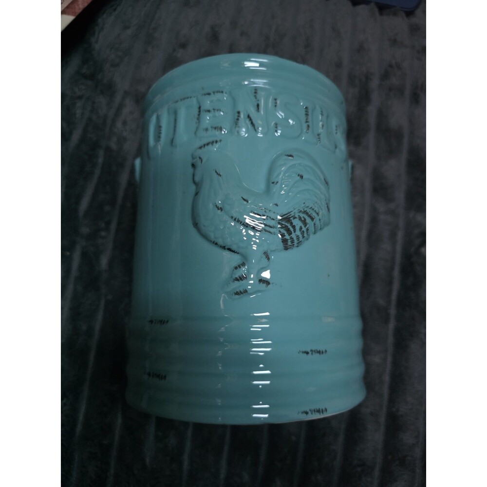 vintage rooster collection, turquoise utensil holder - Picture 2 of 4
